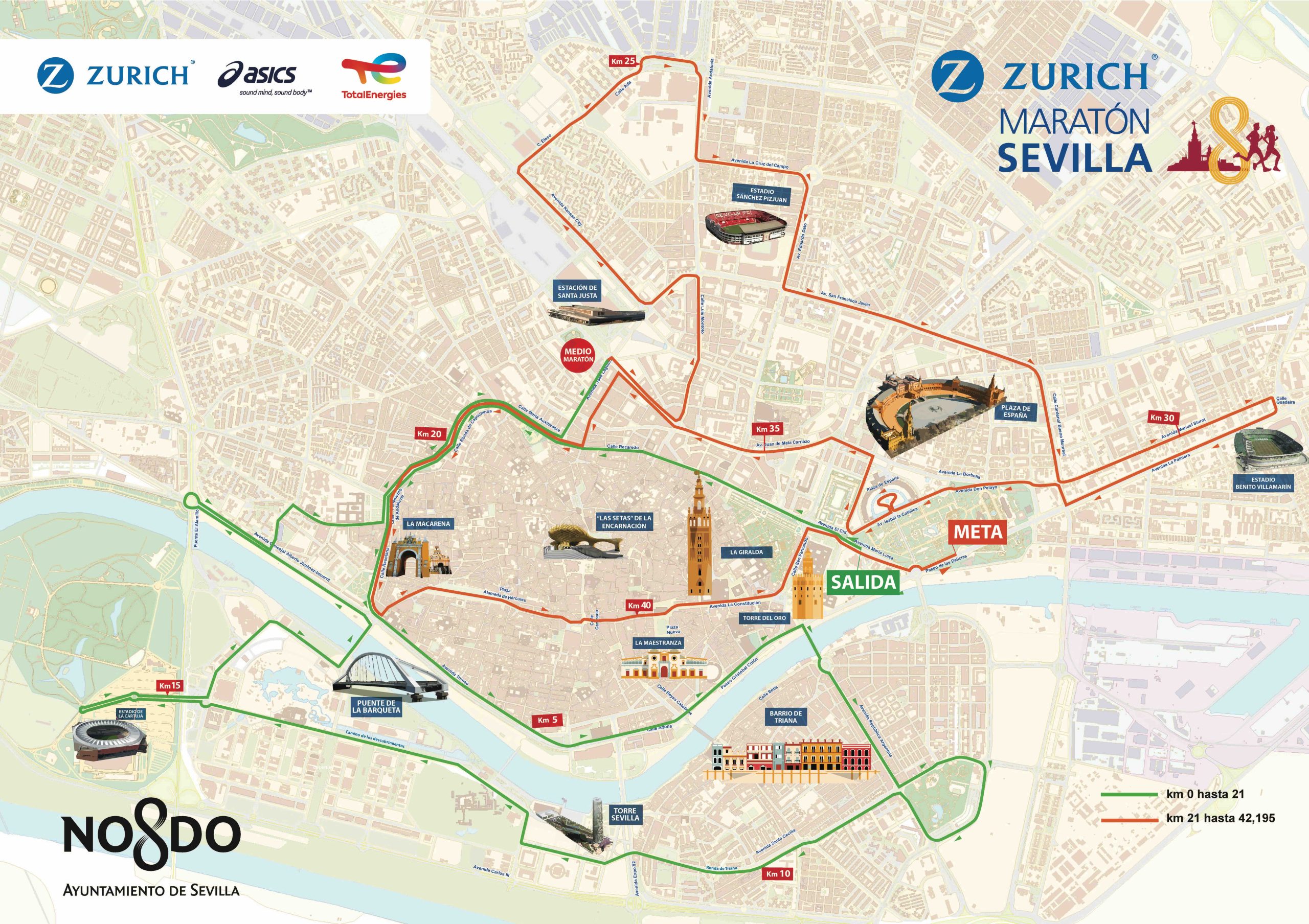 Mapa del recorrido Zurich Maratón de Sevilla 2026